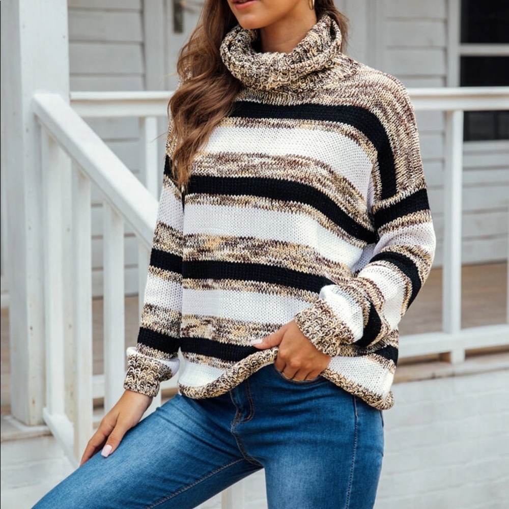 LAST 2❗️🆕 High Neck Space Dye Striped Sweater - Picture 7 of 8